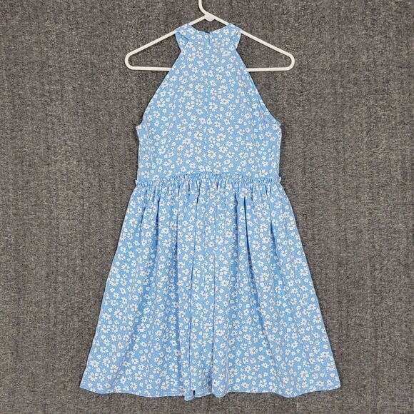 Shein Dress Womens Small / 4 Blue White Floral Sleeveless Pleated Ruffle Waist - Picture 6 of 10